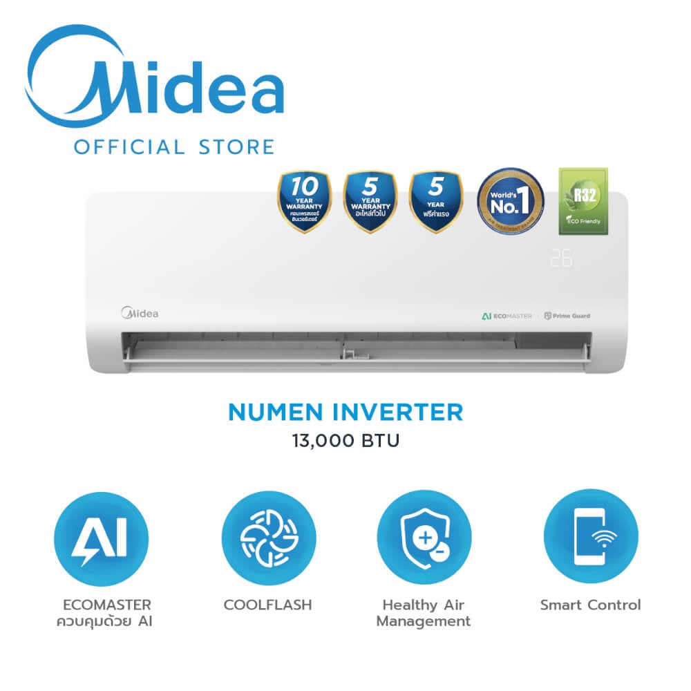 แอร์ผนัง Midea NUMEN SERIES 12000 บีทียู อินเวอร์เตอร์ (ไม่รวมติดตั้ง)_2